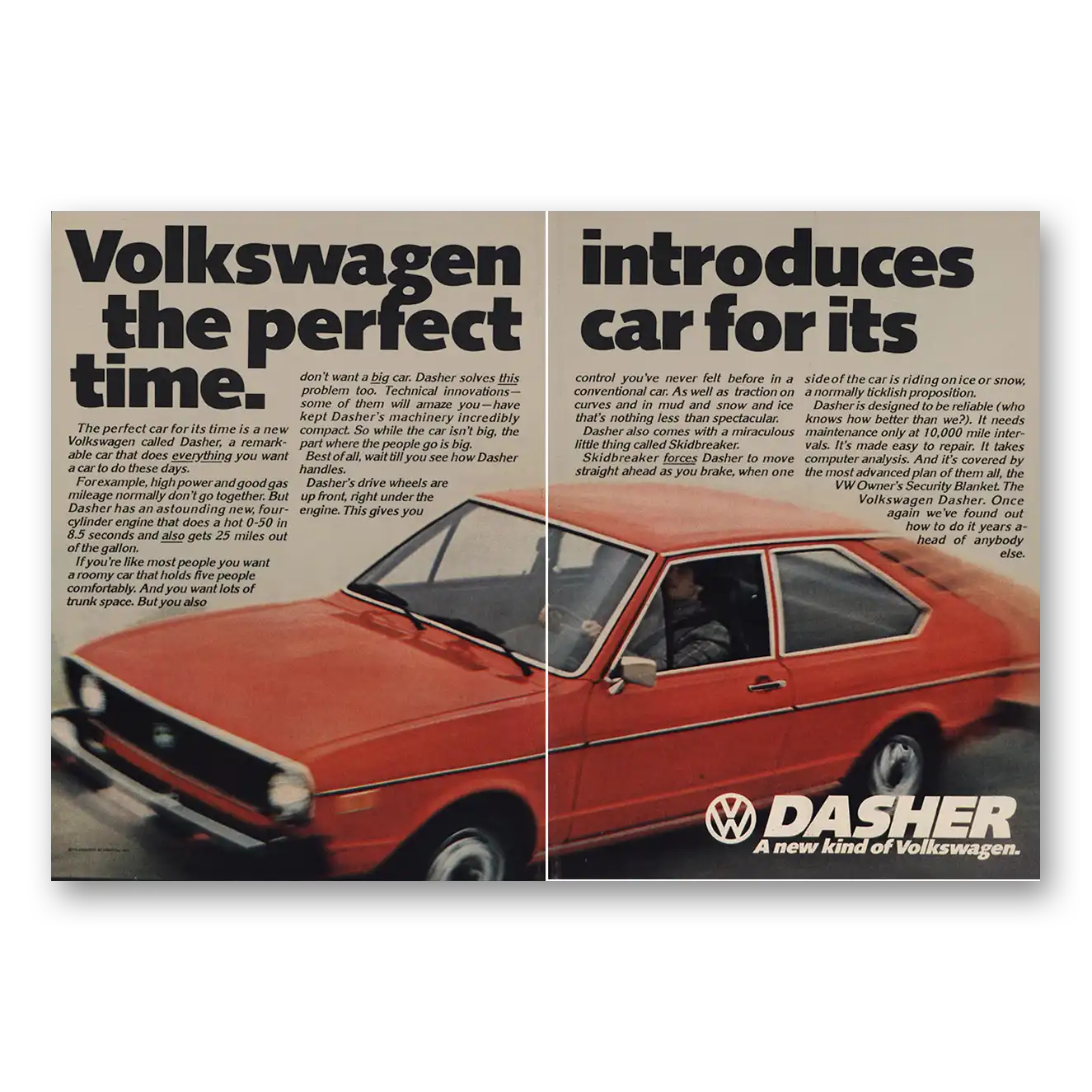 1974 Volkswagen Dasher Perfect Car For Time Vintage Magazine Print Ad