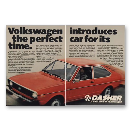 1974 Volkswagen Dasher Perfect Car For Time Vintage Magazine Print Ad