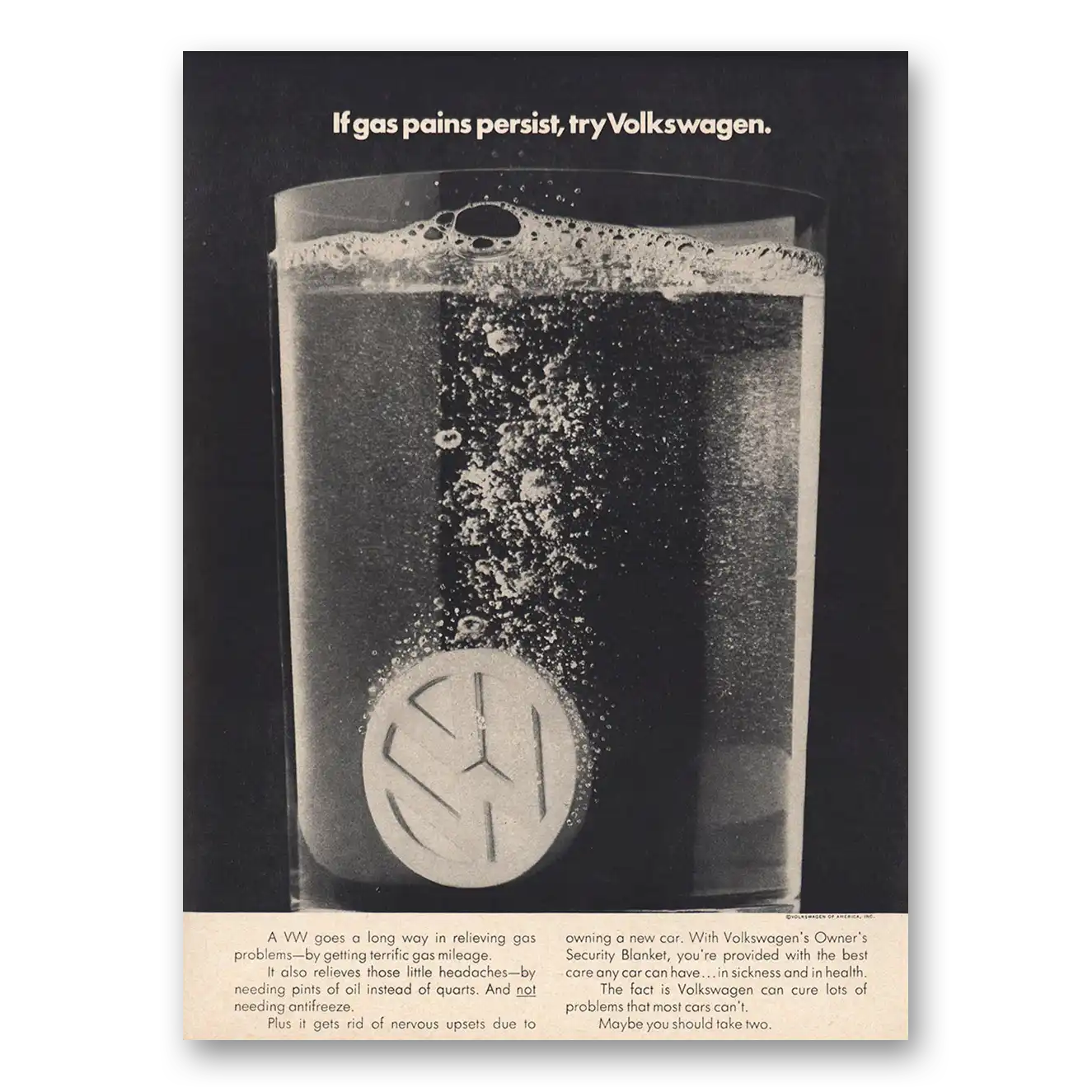 1974 Volkswagen If Gas Pains Persist Vintage Magazine Print Ad