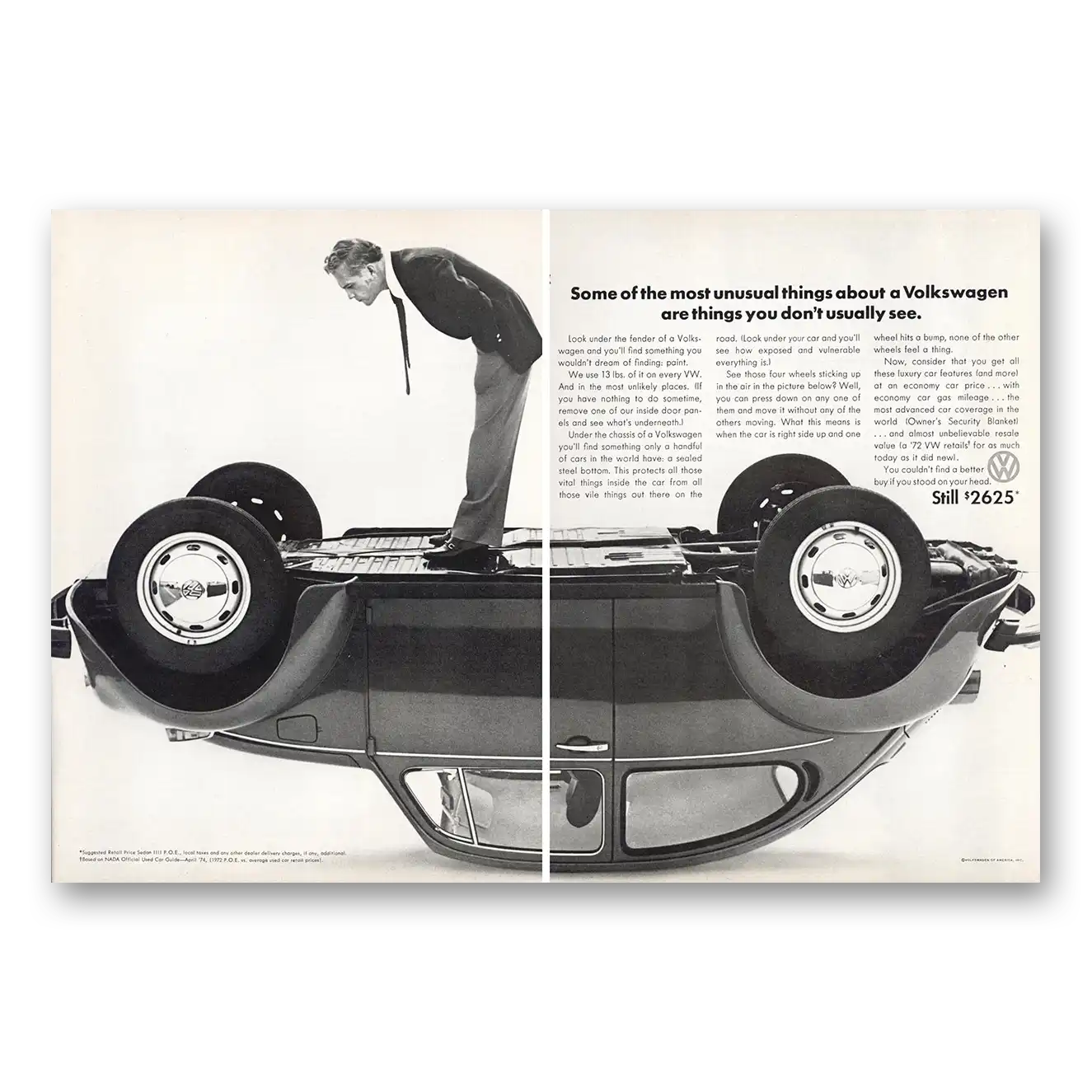 1974 Volkswagen Beetle Some of the Most Unusual Things Vintage Magazine Print Ad