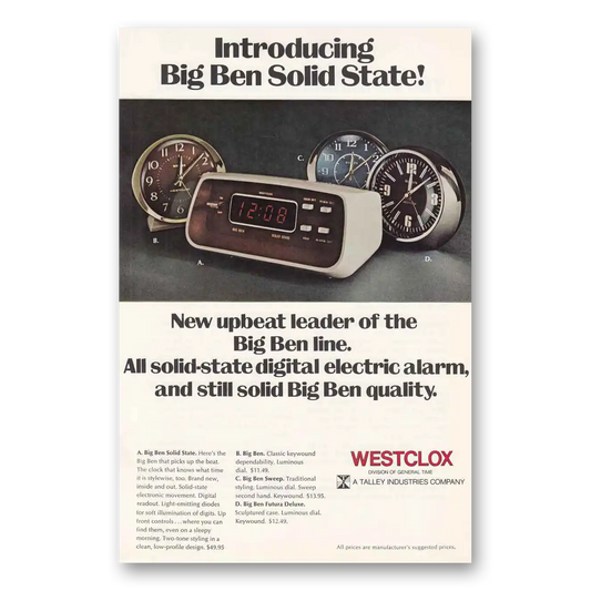 1974 Westclox Clocks Big Ben Solid State Vintage Magazine Print Ad