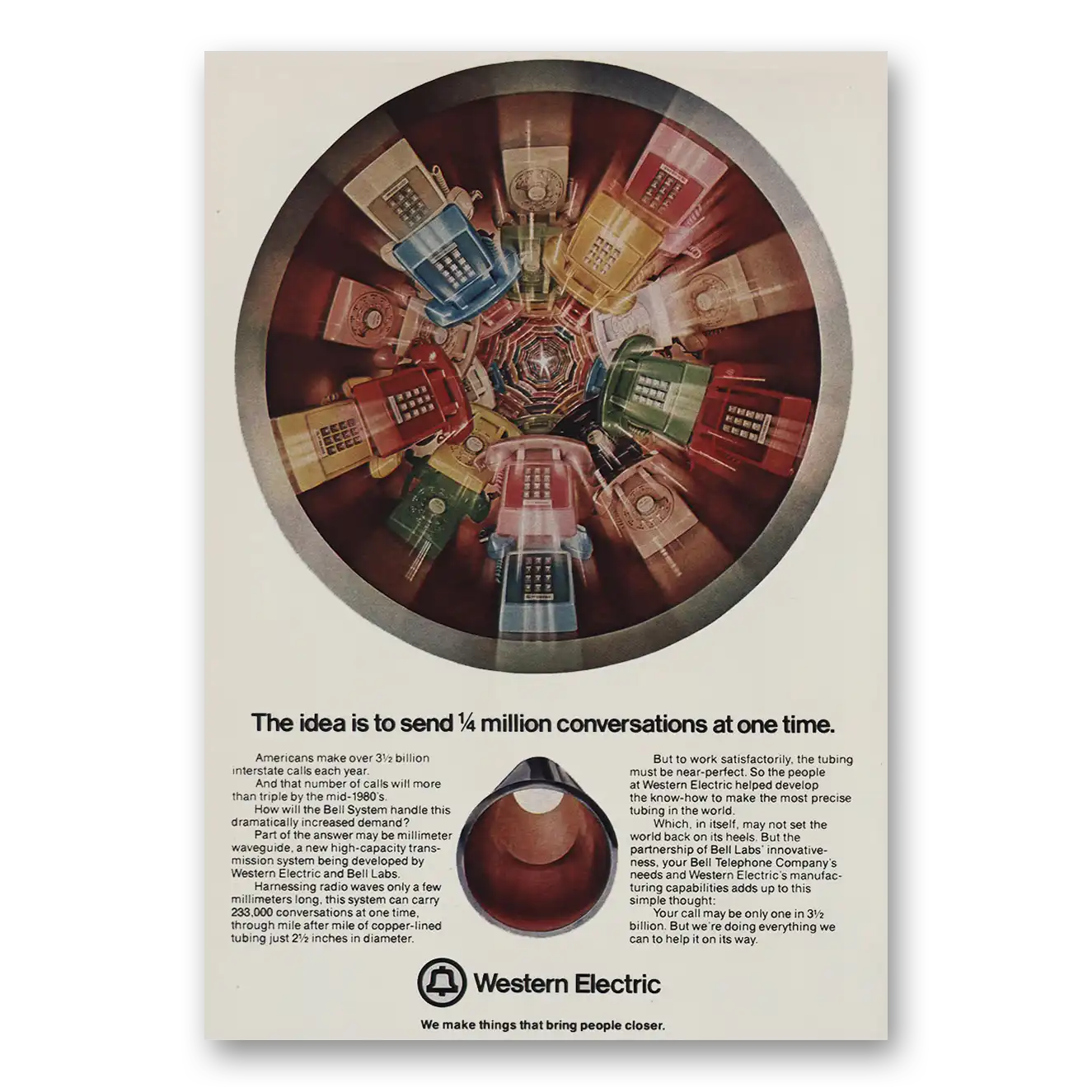 1974 Western Electric Idea Is to Send 1/4 Million Conversations Vintage Magazine Print Ad