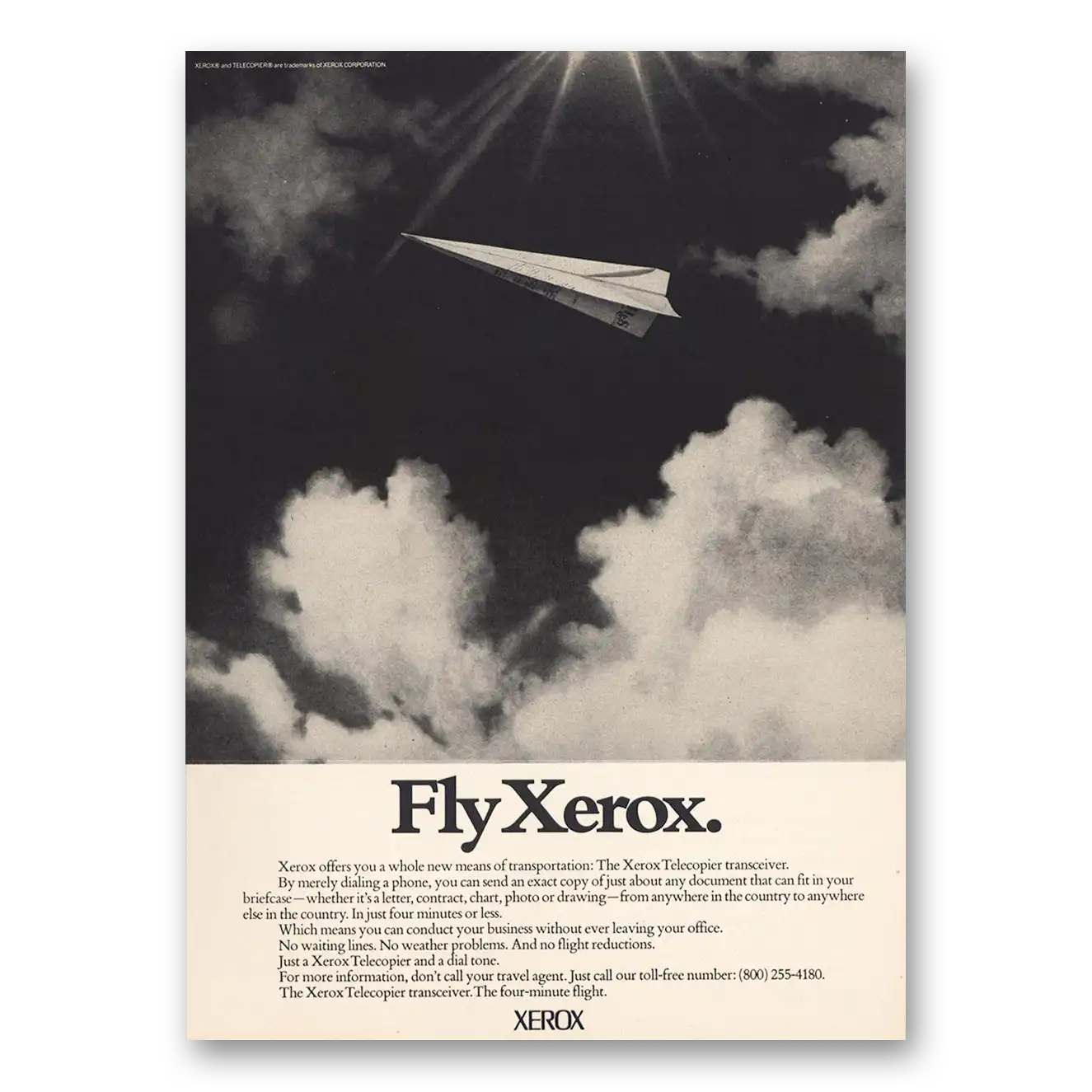 1974 Xerox Fly Xerox Telecopier Vintage Magazine Print Ad