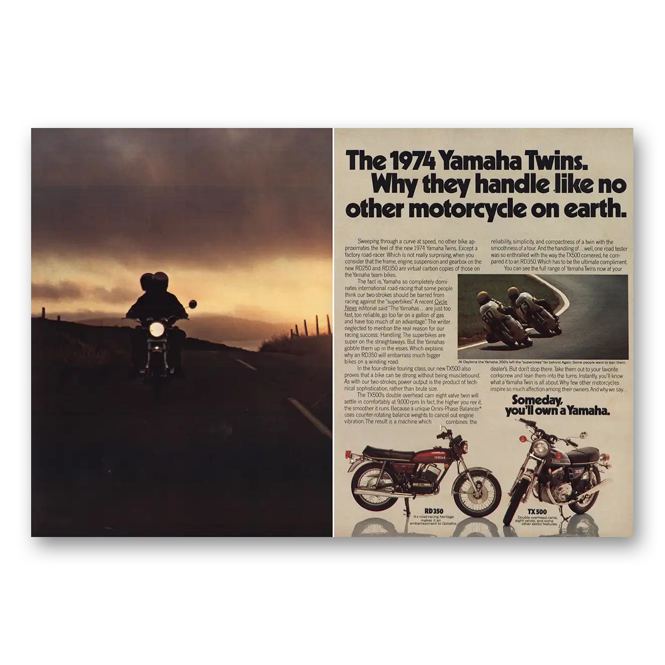 1974 Yamaha Motorcycles Twins Handle Like No Other Vintage Magazine Print Ad