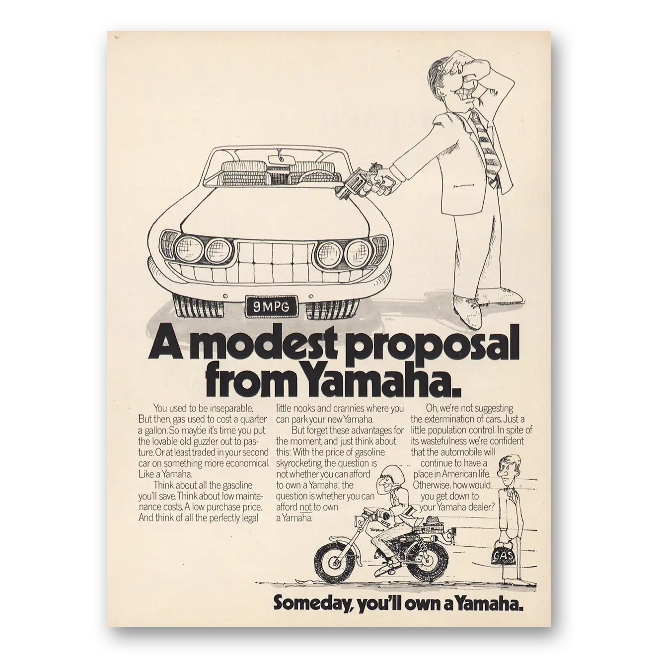 1974 Yamaha Motorcycles Modest Proposal Vintage Magazine Print Ad