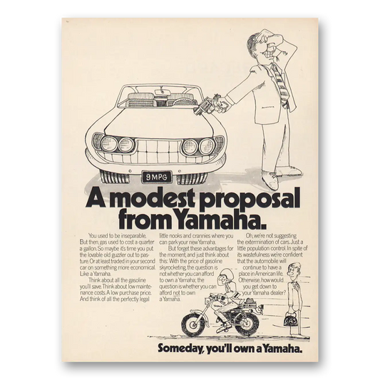 1974 Yamaha Motorcycles Modest Proposal Vintage Magazine Print Ad