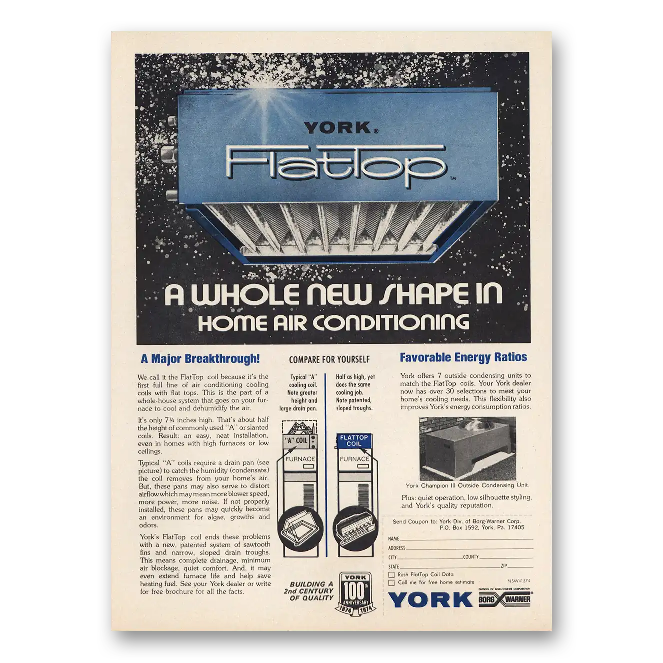 1974 York Air Conditioning Flat Top Vintage Magazine Print Ad