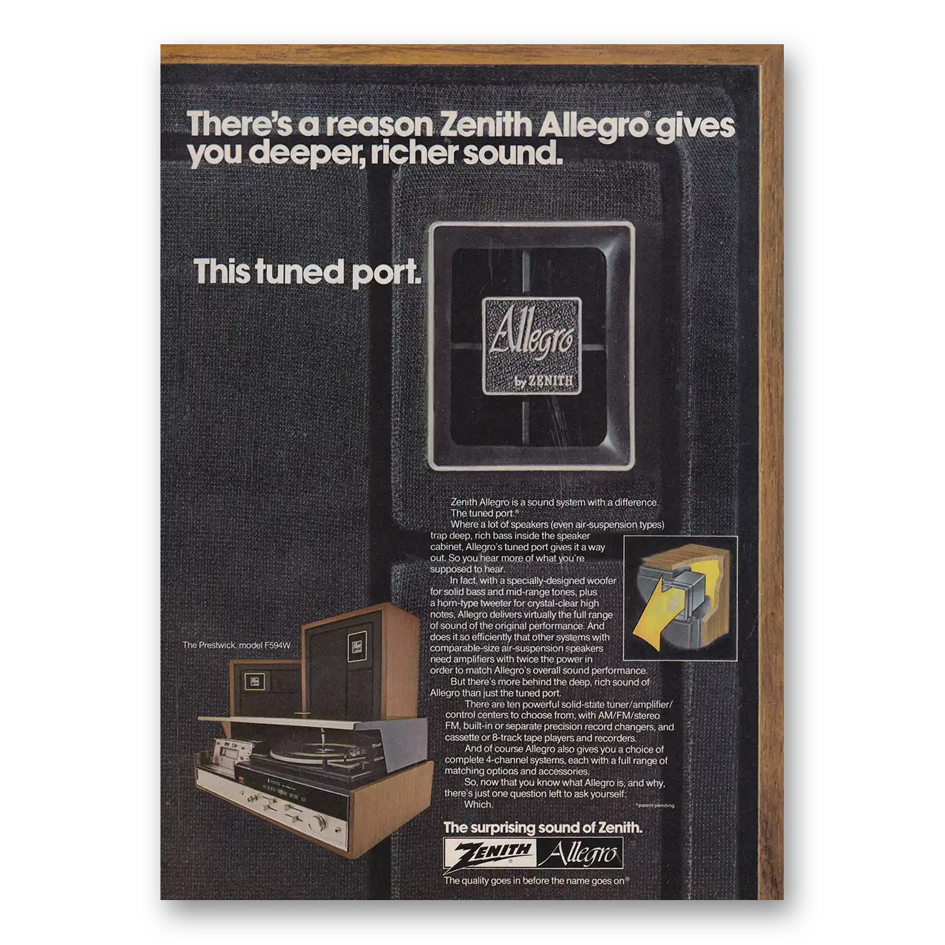 1974 Zenith Stereo Allegro Stereo Gives You Deeper Richer Sound Vintage Magazine Print Ad