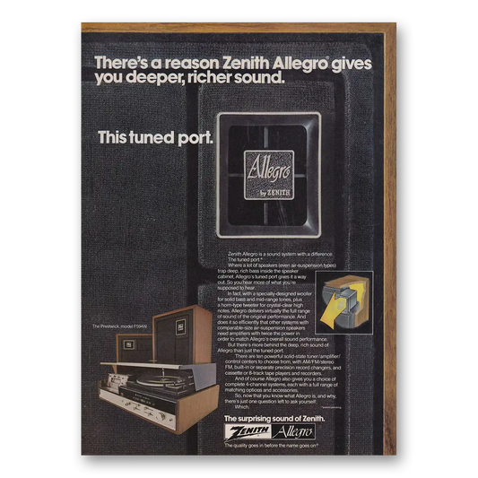 1974 Zenith Stereo Allegro Stereo Gives You Deeper Richer Sound Vintage Magazine Print Ad