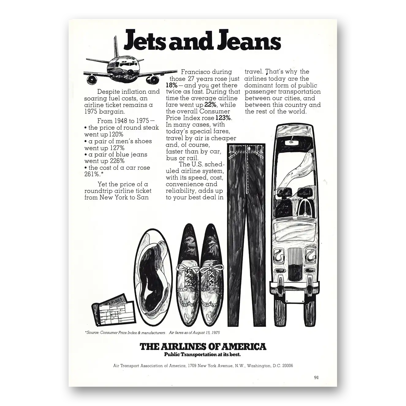 1975 Air Transport Association Jets and Jeans Vintage Magazine Print Ad