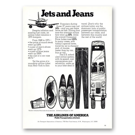 1975 Air Transport Association Jets and Jeans Vintage Magazine Print Ad