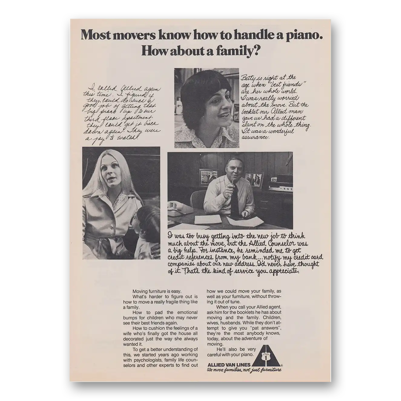 1975 Allied Van Lines Most Movers Know How to Handle a Piano Vintage Magazine Print Ad