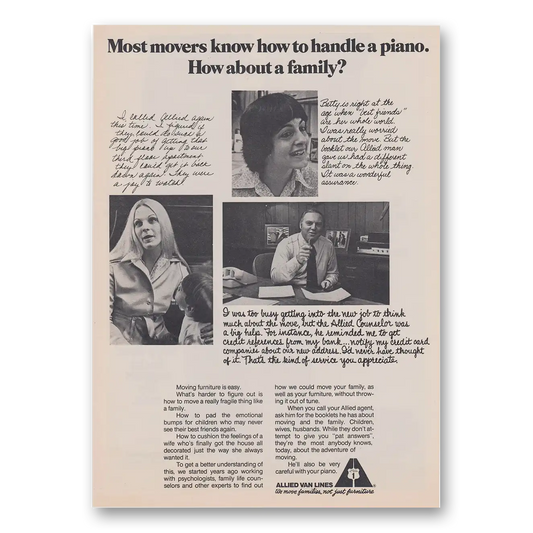 1975 Allied Van Lines Most Movers Know How to Handle a Piano Vintage Magazine Print Ad