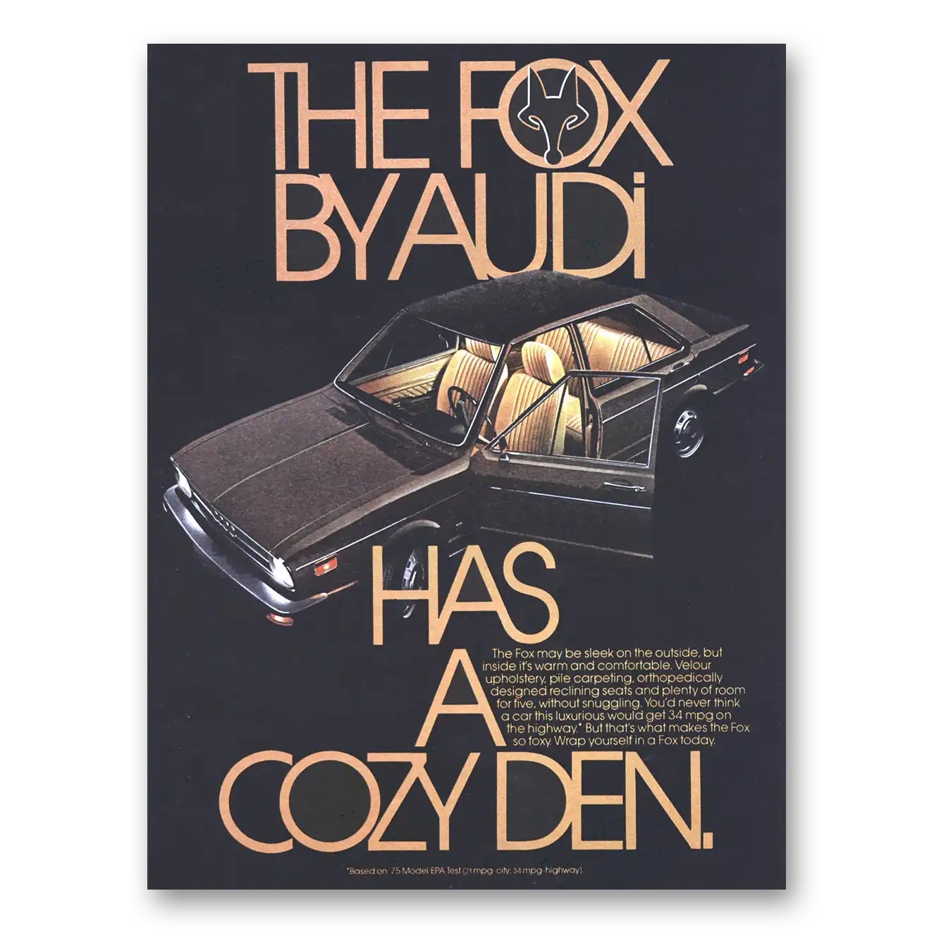 1975 Audi Fox Fox Has a Cozy Den Vintage Magazine Print Ad