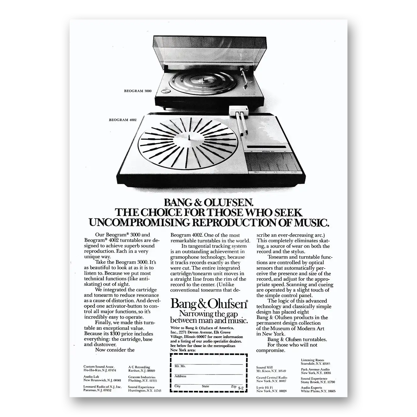 1975 Bang and Olufsen Uncompromising Reproduction of Music Vintage Magazine Print Ad