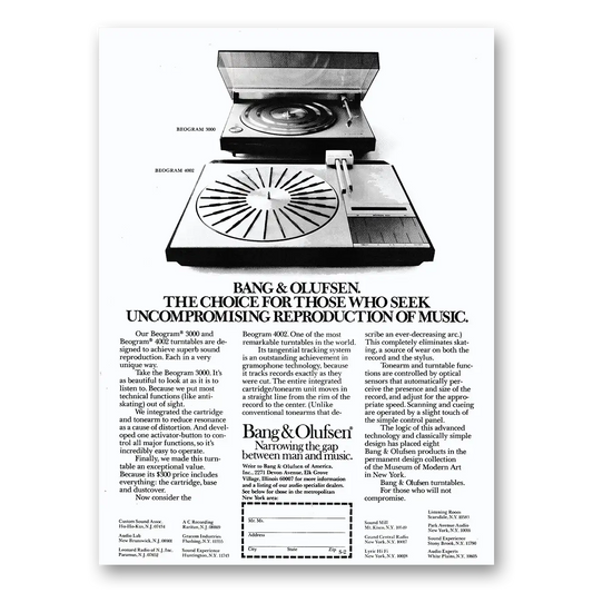 1975 Bang and Olufsen Uncompromising Reproduction of Music Vintage Magazine Print Ad