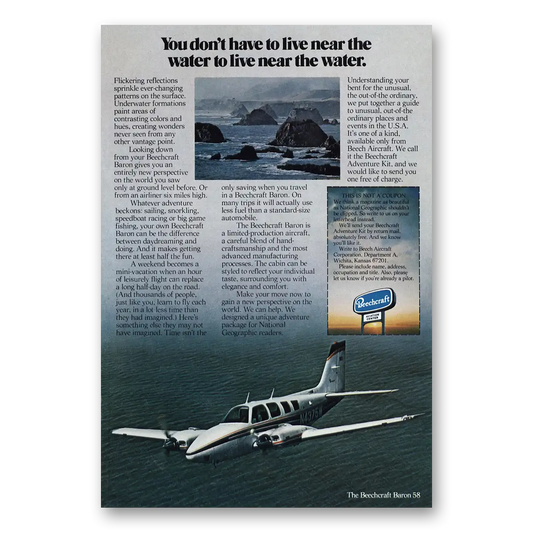 1975 Beechcraft Baron Live Near the Water Vintage Magazine Print Ad