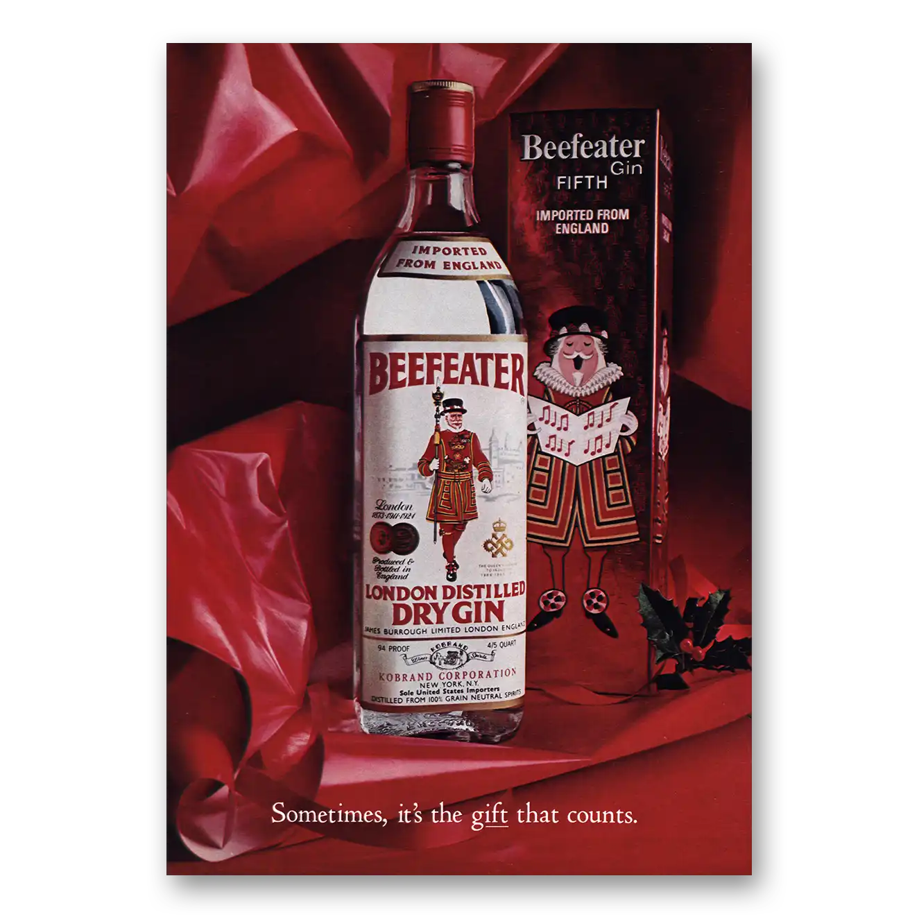 1975 Beefeater Sometimes Its Gift That Counts Vintage Magazine Print Ad