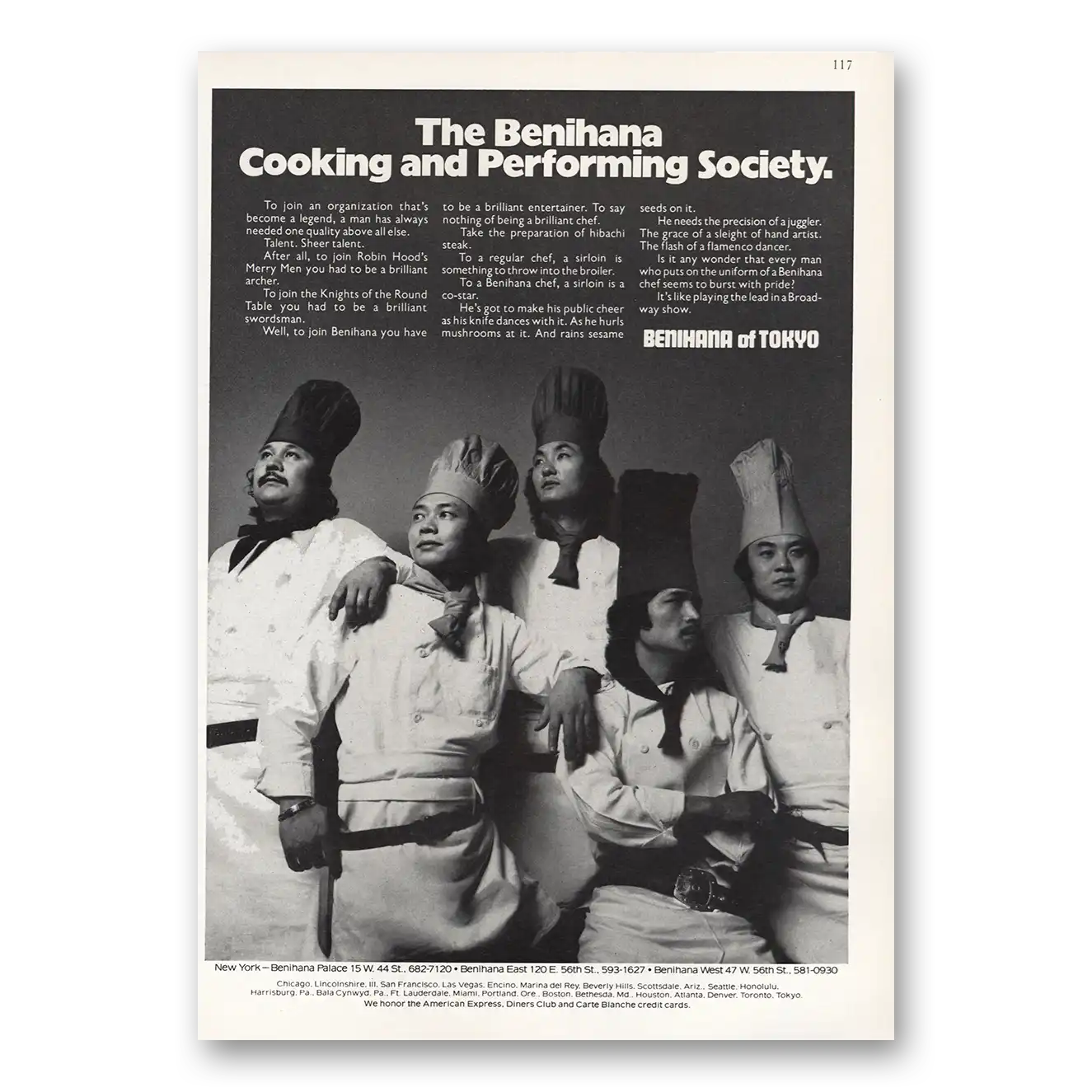 1975 Benihana of Tokyo Cooking Performing Society Vintage Magazine Print Ad