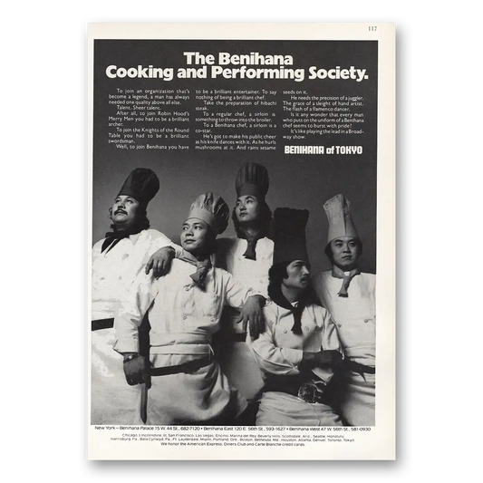 1975 Benihana of Tokyo Cooking Performing Society Vintage Magazine Print Ad