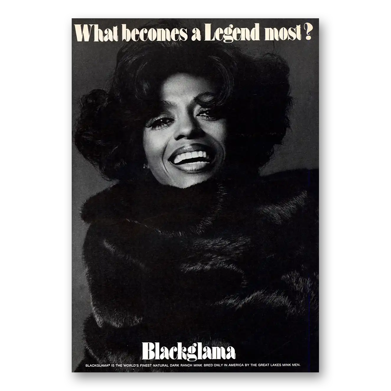 1975 Blackglama Diana Ross Vintage Magazine Print Ad