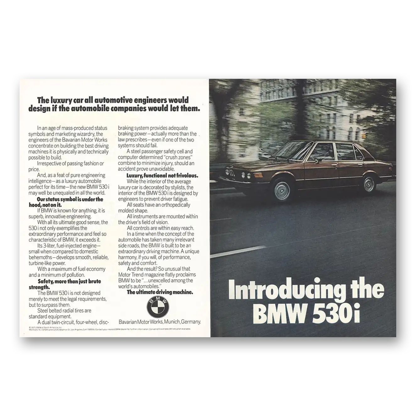 1975 BMW 5 Series All Automotive Engineers Would Design Vintage Magazine Print Ad