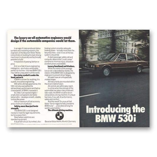 1975 BMW 5 Series All Automotive Engineers Would Design Vintage Magazine Print Ad