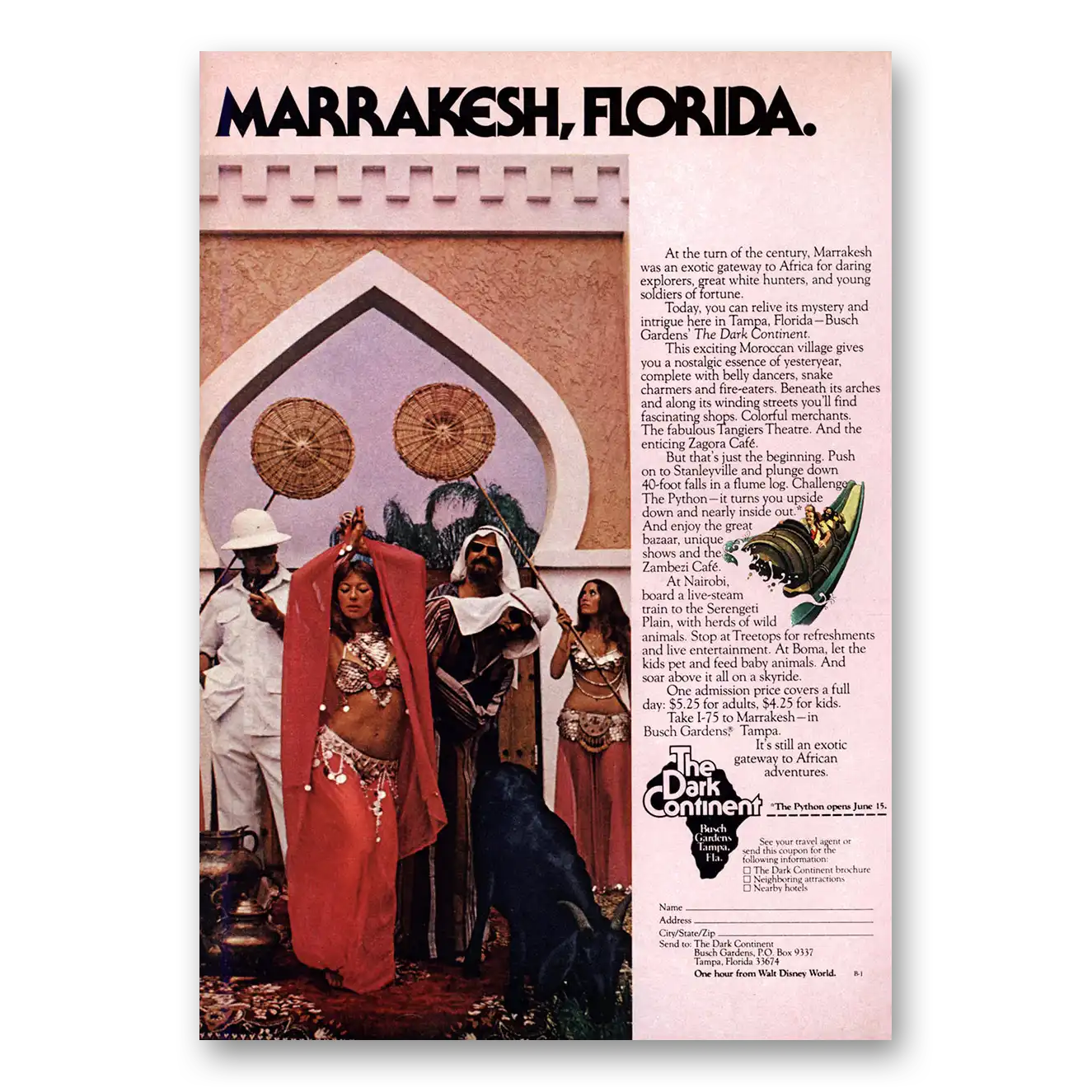 1975 Busch Gardens Marrakesh Dark Continent Busch Gardens Florida Vintage Magazine Print Ad