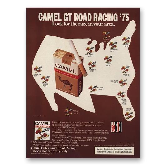 1975 Camel Cigarettes Camel GT Road Racing Vintage Magazine Print Ad