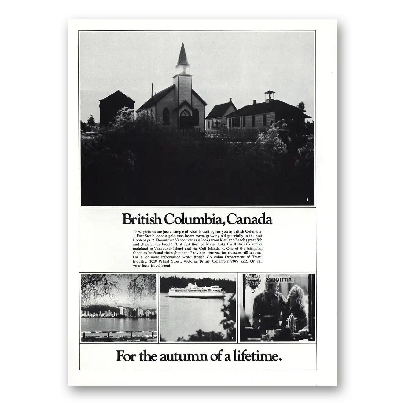 1975 British Columbia Canada Autumn of Lifetime Vintage Magazine Print Ad