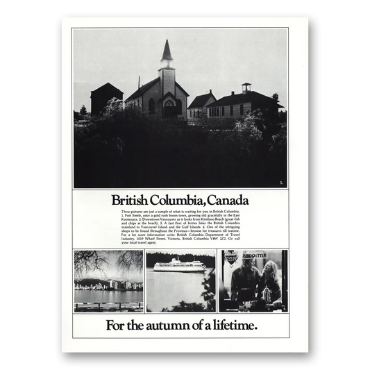 1975 British Columbia Canada Autumn of Lifetime Vintage Magazine Print Ad