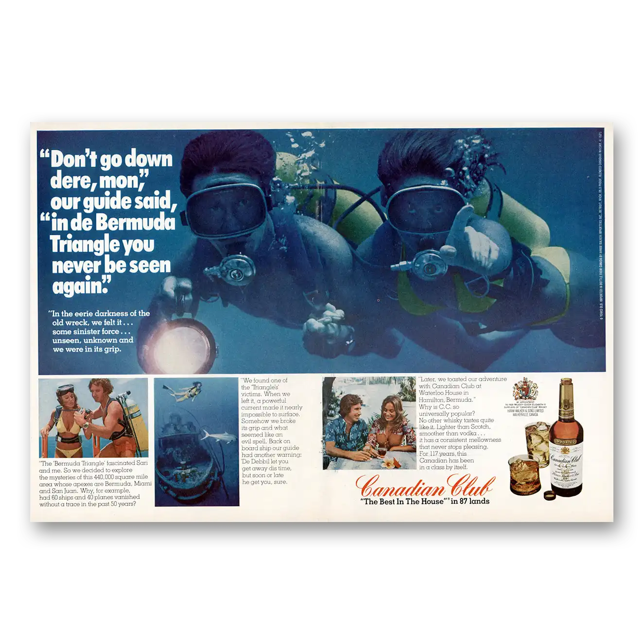 1975 Canadian Club De Bermuda Triangle You Never Been Seen Again Vintage Magazine Print Ad