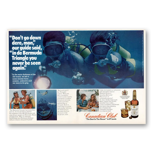 1975 Canadian Club De Bermuda Triangle You Never Been Seen Again Vintage Magazine Print Ad