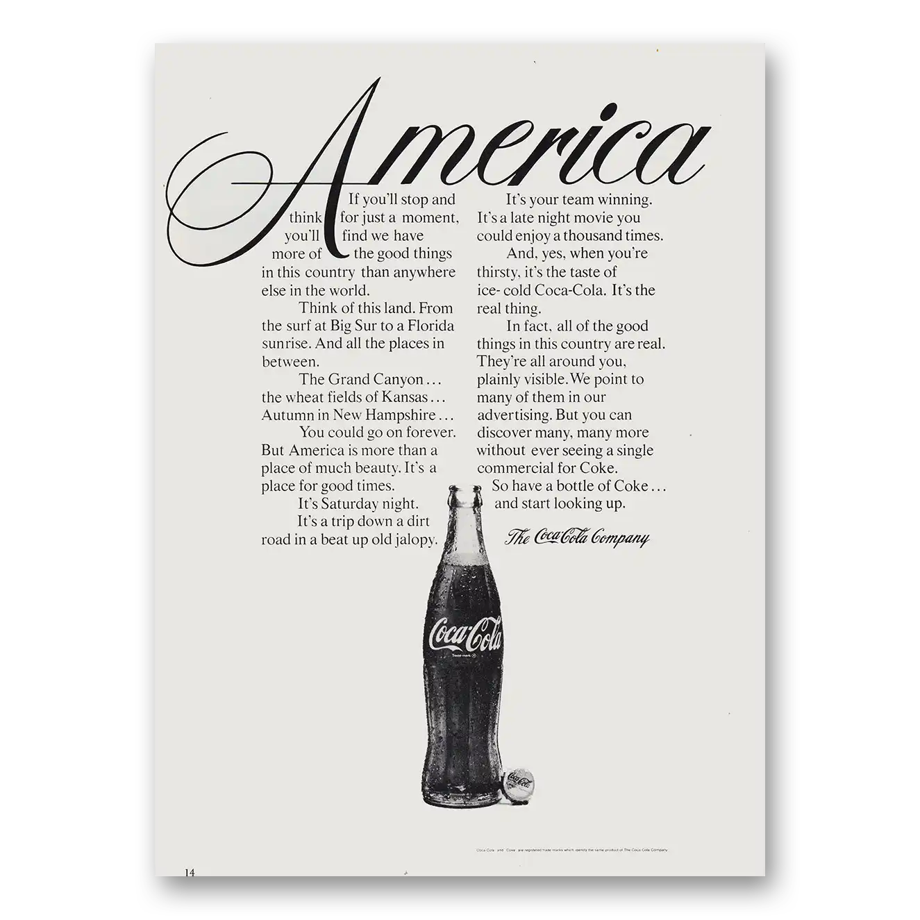 1975 Coca Cola America Stop and Think Just a Moment Vintage Magazine Print Ad