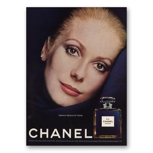 1975 Chanel No 5 Catherine Deneuve for Chanel Vintage Magazine Print Ad