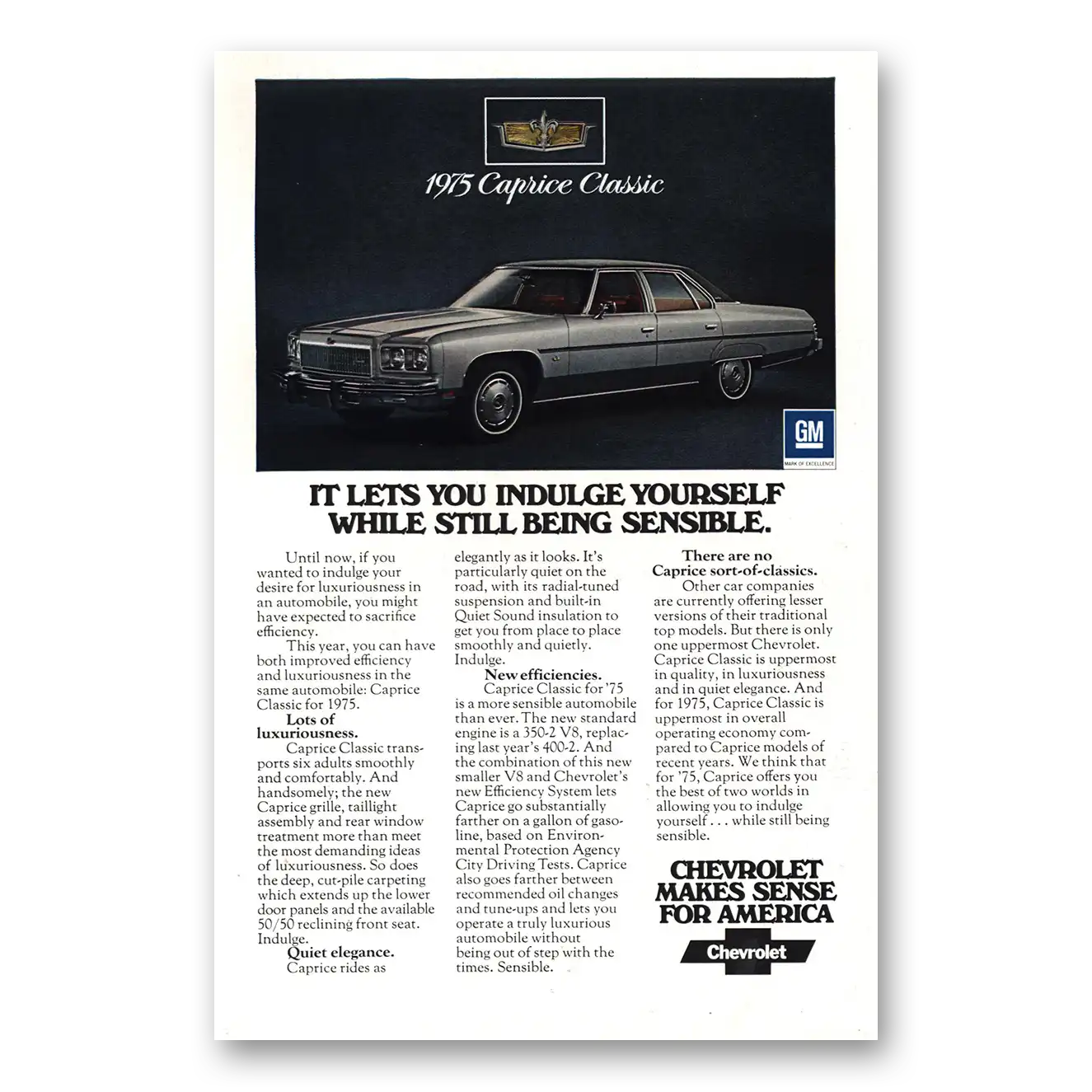 1975 Chevrolet Caprice It Lets You Indulge Yourself Vintage Magazine Print Ad