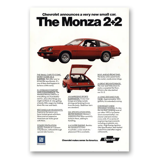 1975 Chevrolet Monza Very New Small Car Vintage Magazine Print Ad