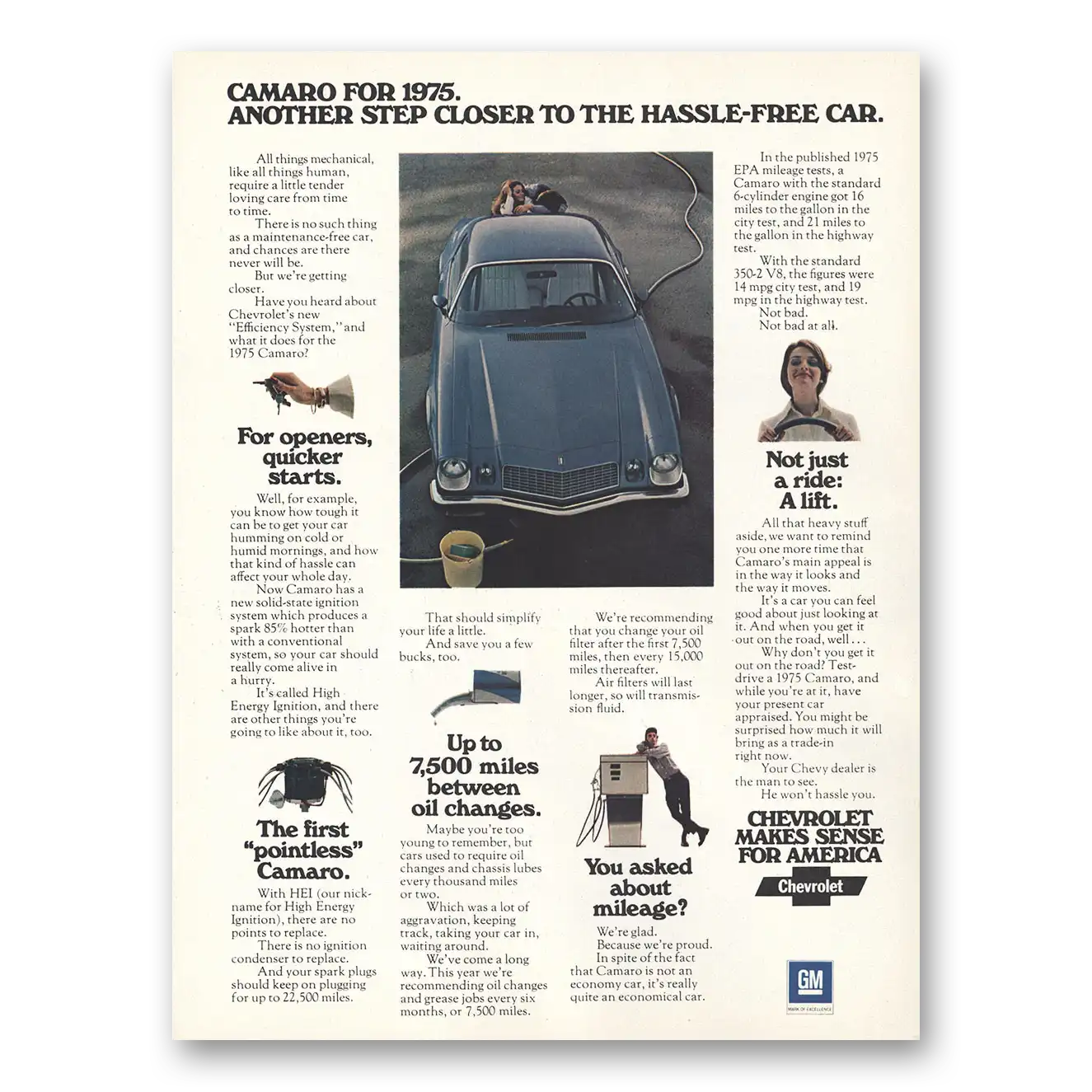 1975 Chevrolet Camaro Another Step Closer to the Hassle Free Car Vintage Magazine Print Ad