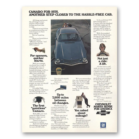 1975 Chevrolet Camaro Another Step Closer to the Hassle Free Car Vintage Magazine Print Ad