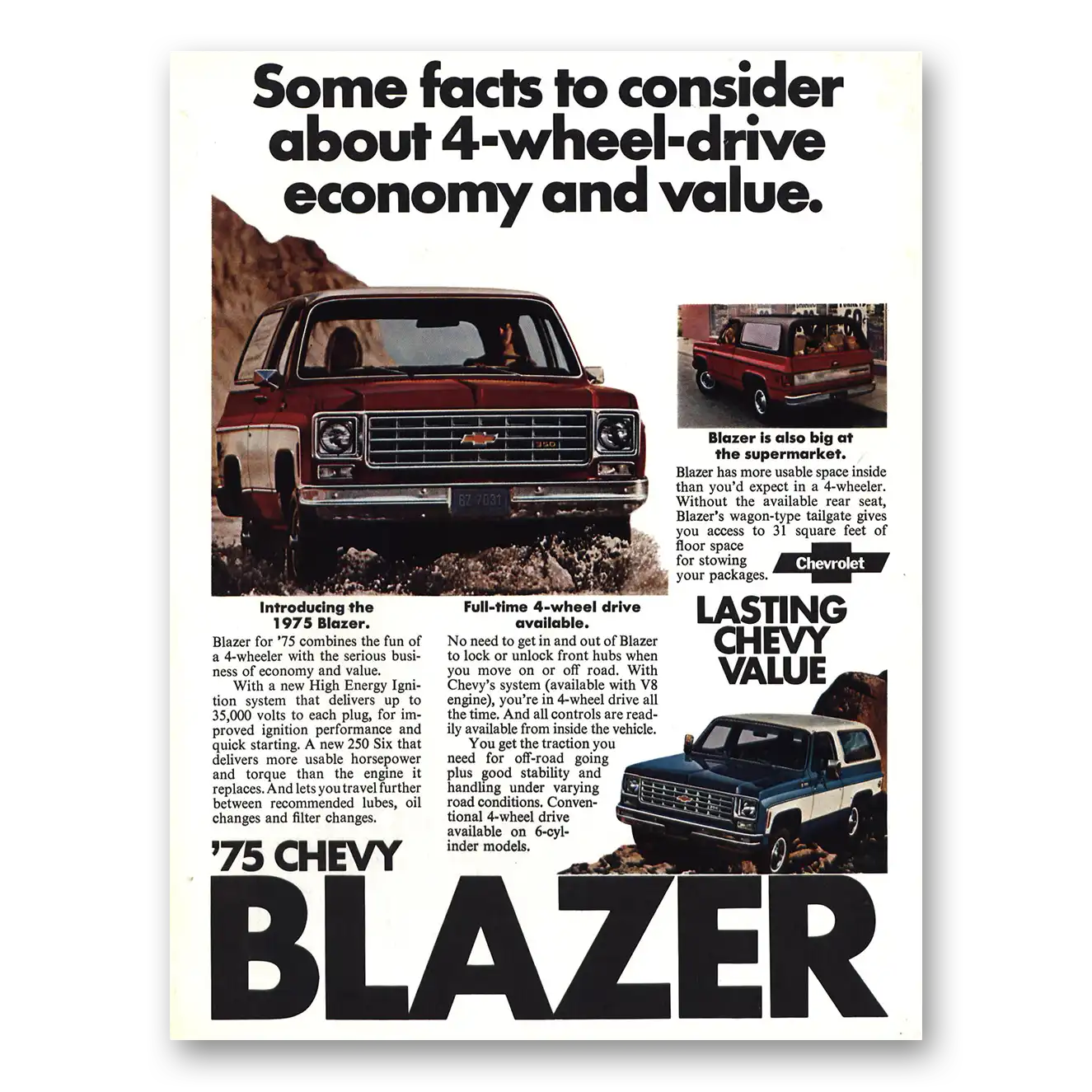 1975 Chevrolet Blazer Facts to Consider 4 Wheel Drive Vintage Magazine Print Ad