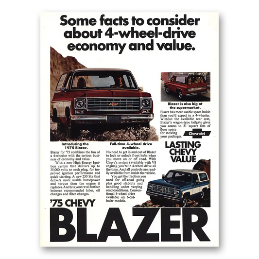 1975 Chevrolet Blazer Facts to Consider 4 Wheel Drive Vintage Magazine Print Ad