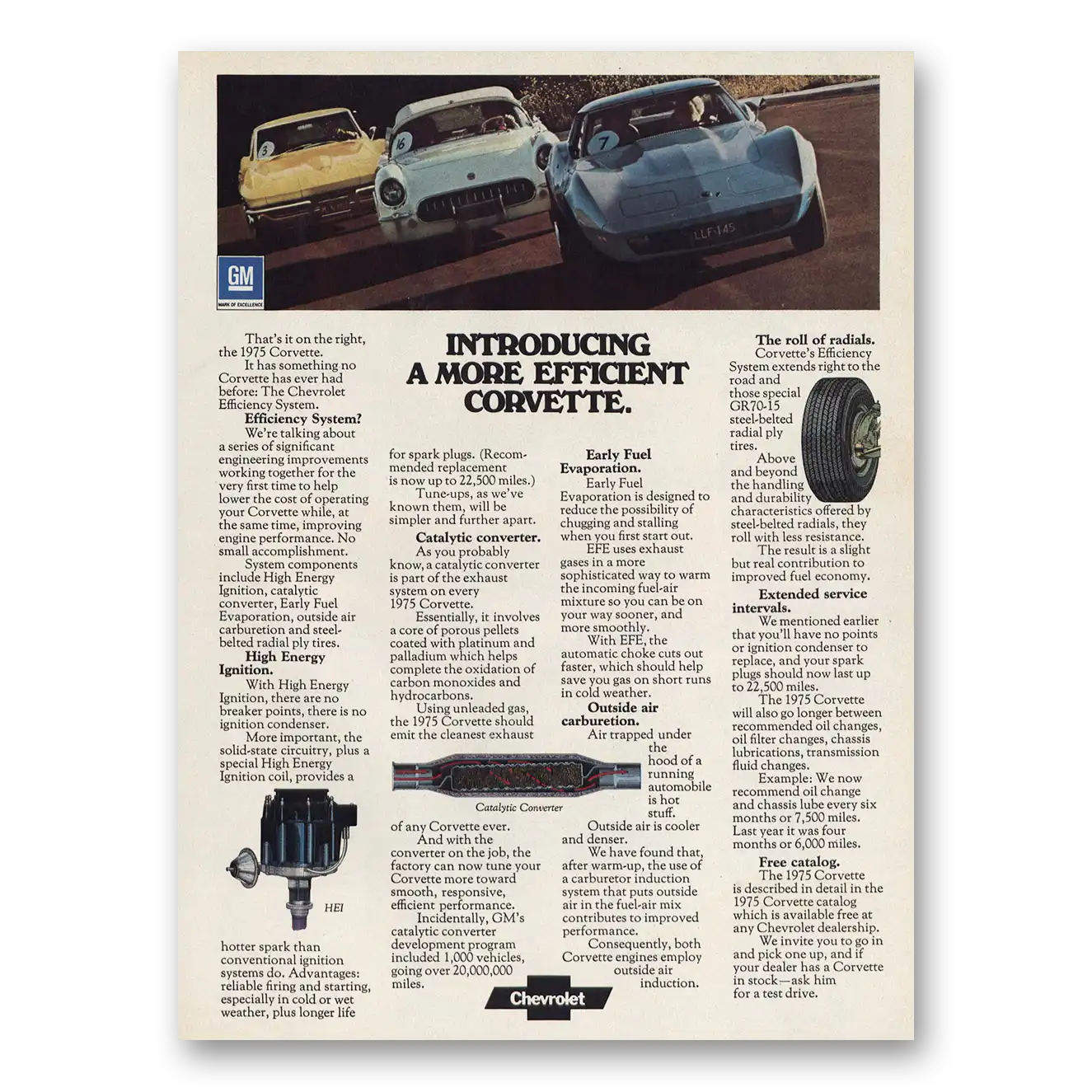 1975 Chevrolet Corvette More Efficient Vintage Magazine Print Ad