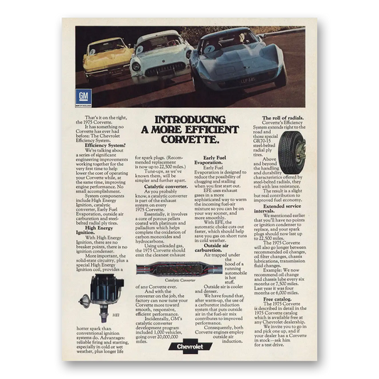 1975 Chevrolet Corvette More Efficient Vintage Magazine Print Ad