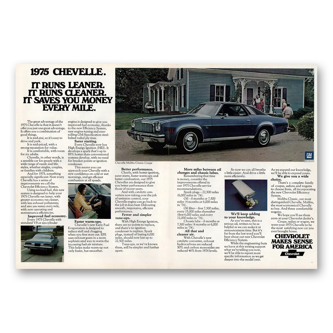 1975 Chevrolet Chevelle Runs Leaner Runs Cleaner Vintage Magazine Print Ad