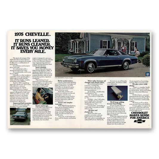 1975 Chevrolet Chevelle Runs Leaner Runs Cleaner Vintage Magazine Print Ad