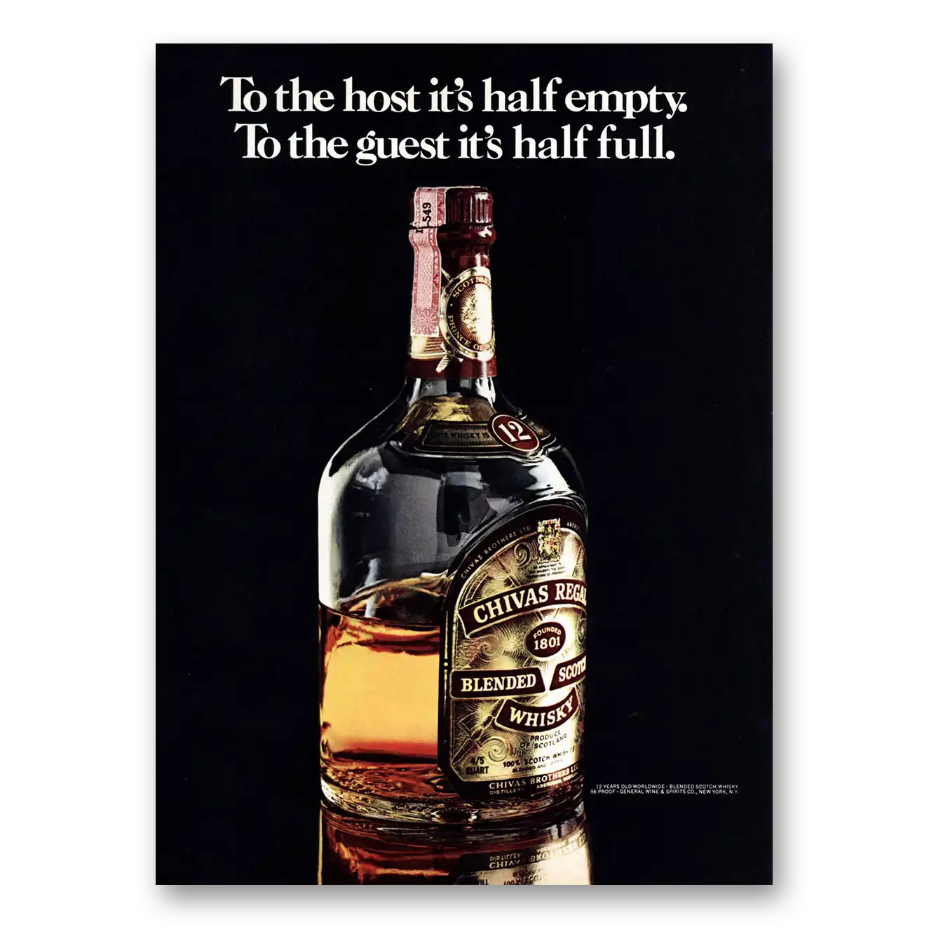 1975 Chivas Regal To the Hosts Its Half Empty Vintage Magazine Print Ad