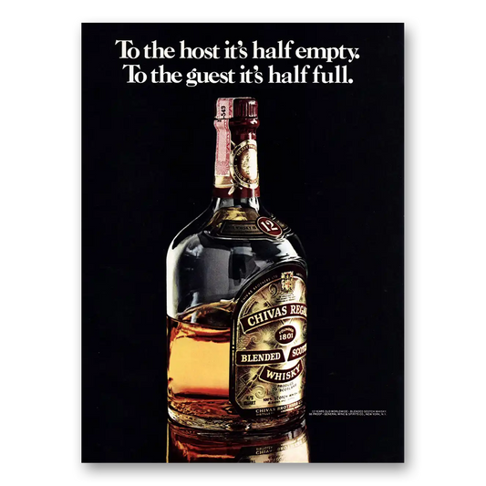 1975 Chivas Regal To the Hosts Its Half Empty Vintage Magazine Print Ad