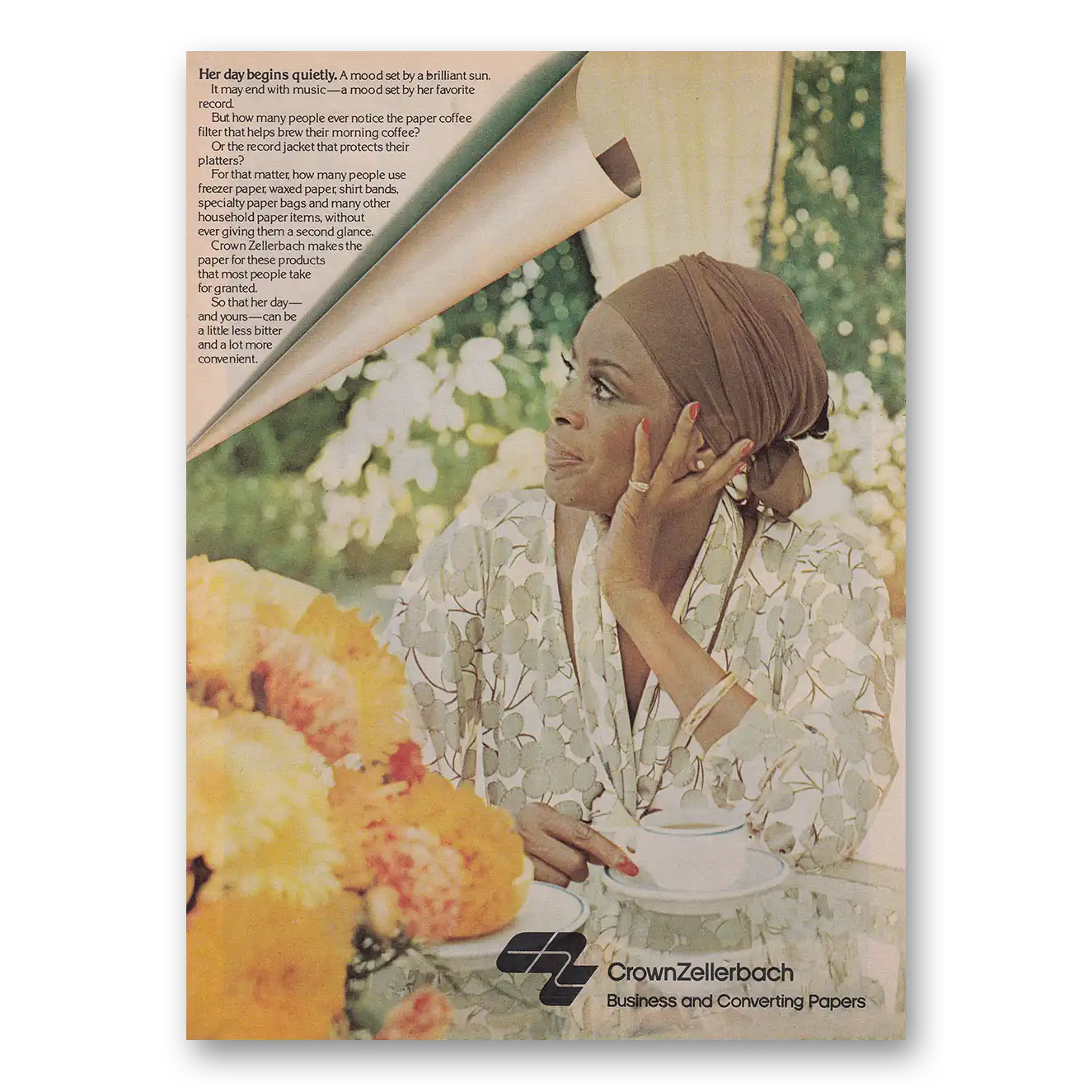 1975 Crown Zellerbach Her Day Begins Quietly Vintage Magazine Print Ad