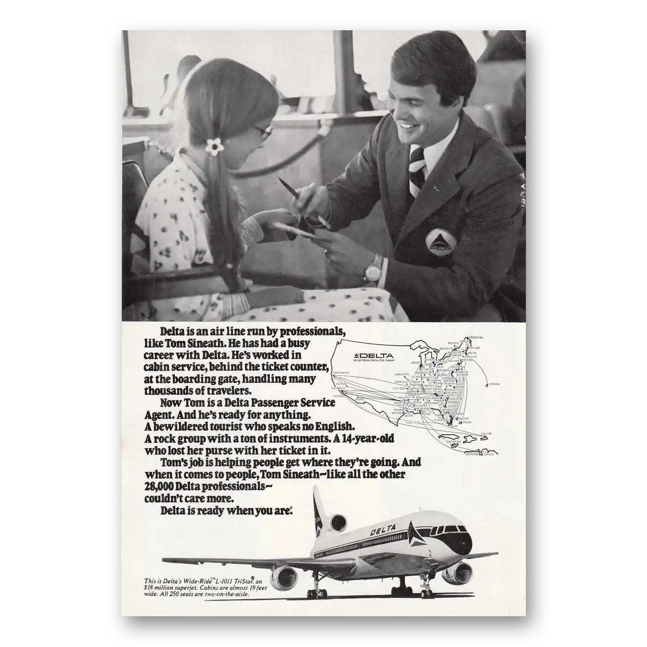 1975 Delta Air Lines Tom Sineath Vintage Magazine Print Ad