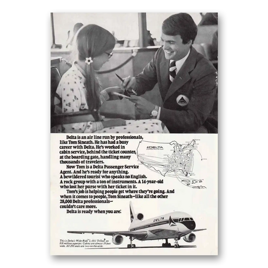 1975 Delta Air Lines Tom Sineath Vintage Magazine Print Ad